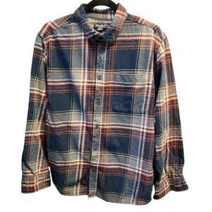 Eddie Bauer Men's Button Up Shirt Plaid Rust Blue Flannel Size XL 100% Cotton